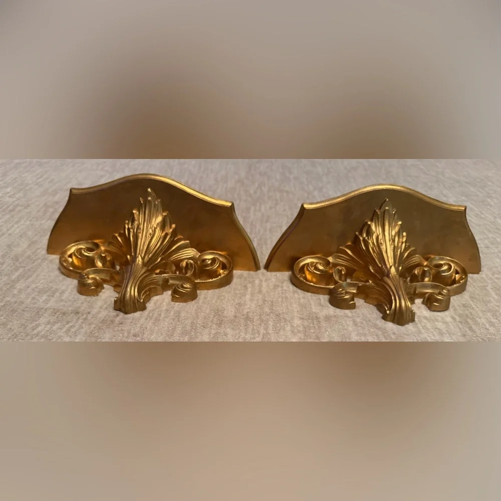 Set of Two VTG Burwood Hollywood Regency Gold Decorative Wall Display Shelves